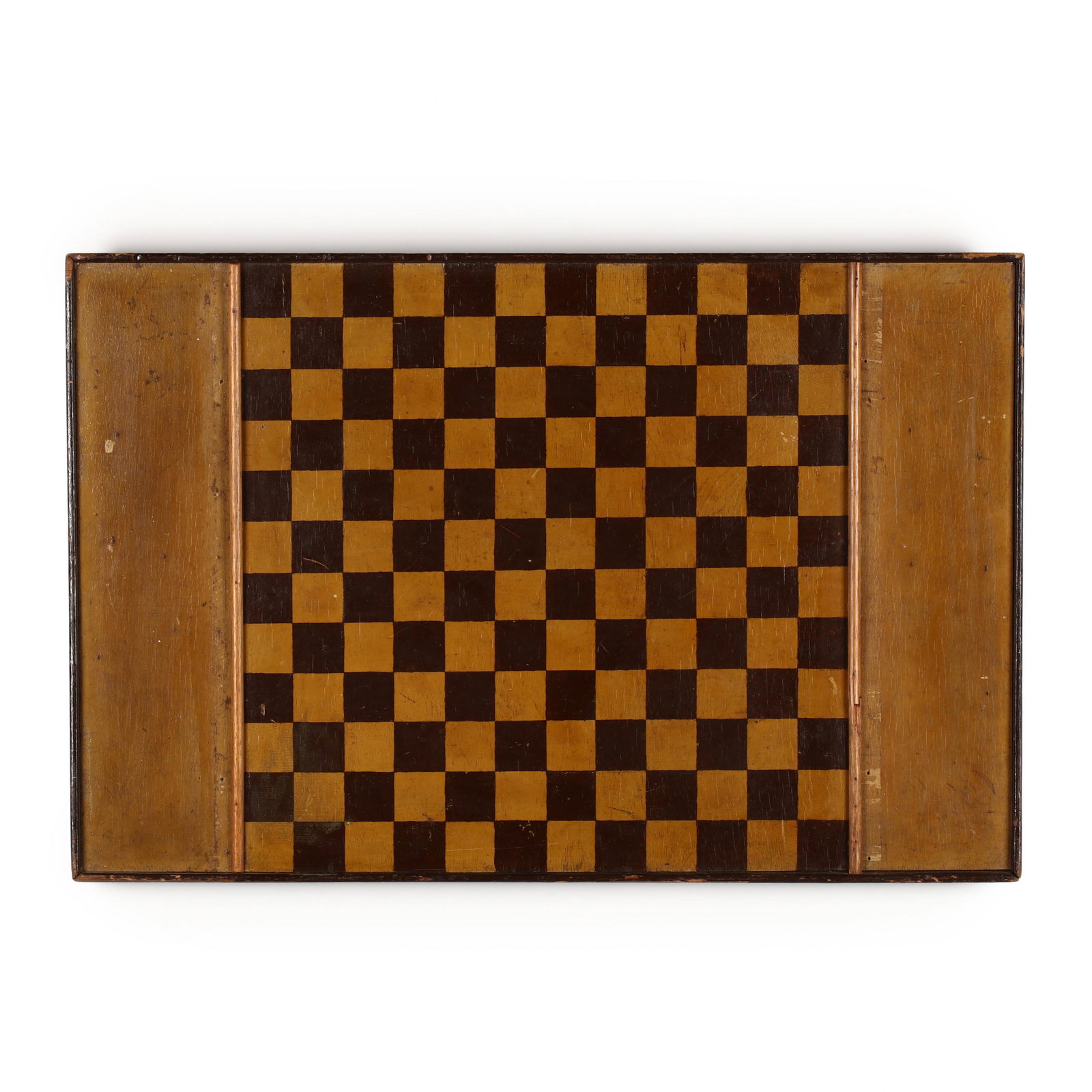 Game Board with Trays: Game Board with Trays early 20th century, well constructed and precisely painted, verso with an interesting design for a game drawn in pencil. 1.25 x 28.25 x 18.5 in. Additional high-resolution photos