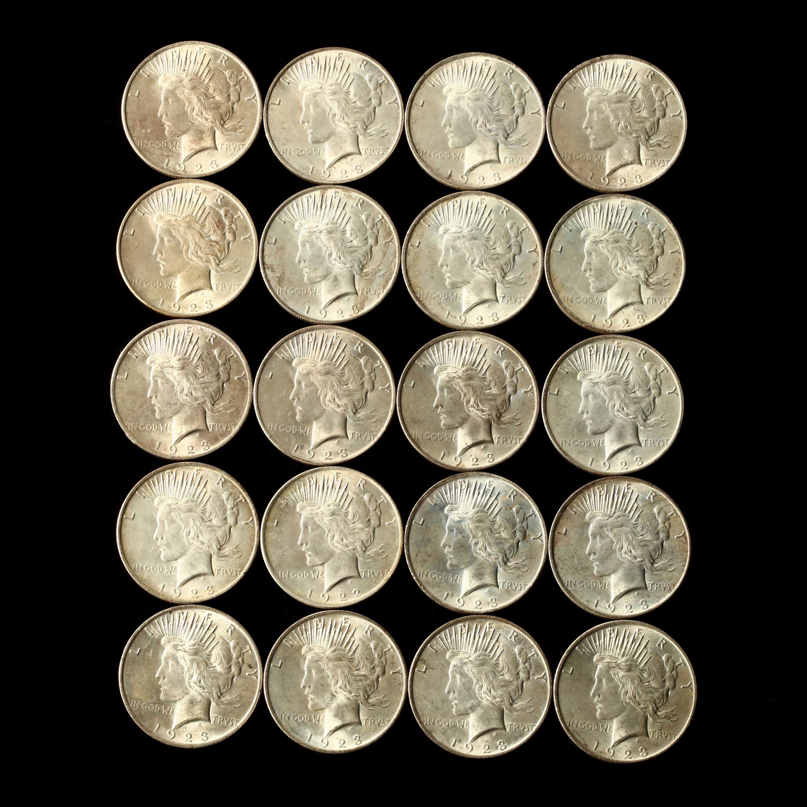 Twenty Better 1923 Peace Silver Dollars: Twenty Better 1923 Peace Silver DollarsAU to BU, some quite flashy. Additional high-resolution photos are available at LelandLittle.com