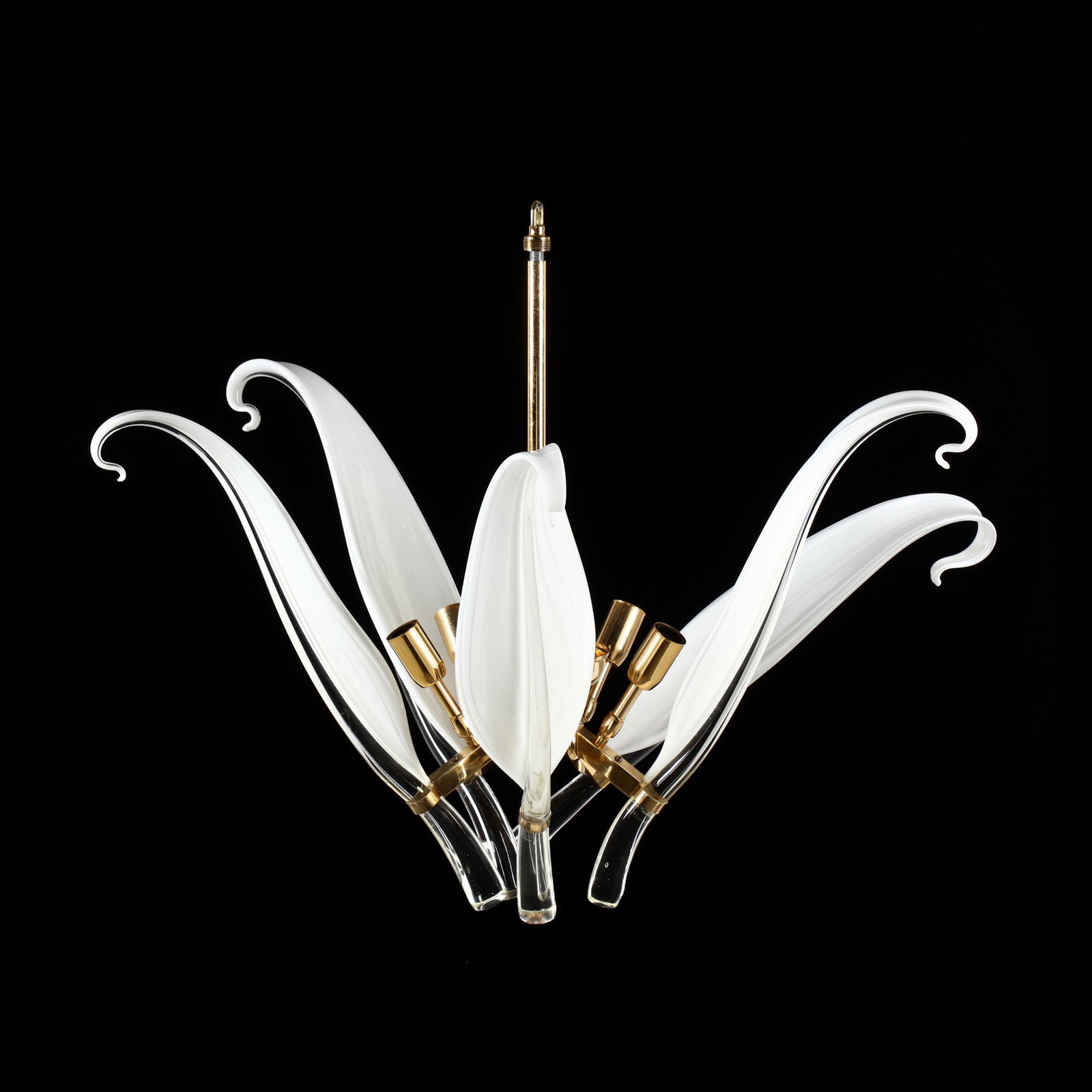 Franco Luce, Italian Modernist Chandelier: Franco Luce, Italian Modernist Chandelier1970s, five-light form, blown Murano glass leaves, brass mounts, with ceiling cap, unmarked. 24 x 32 in. diameter Additional high-resolution photos are availa