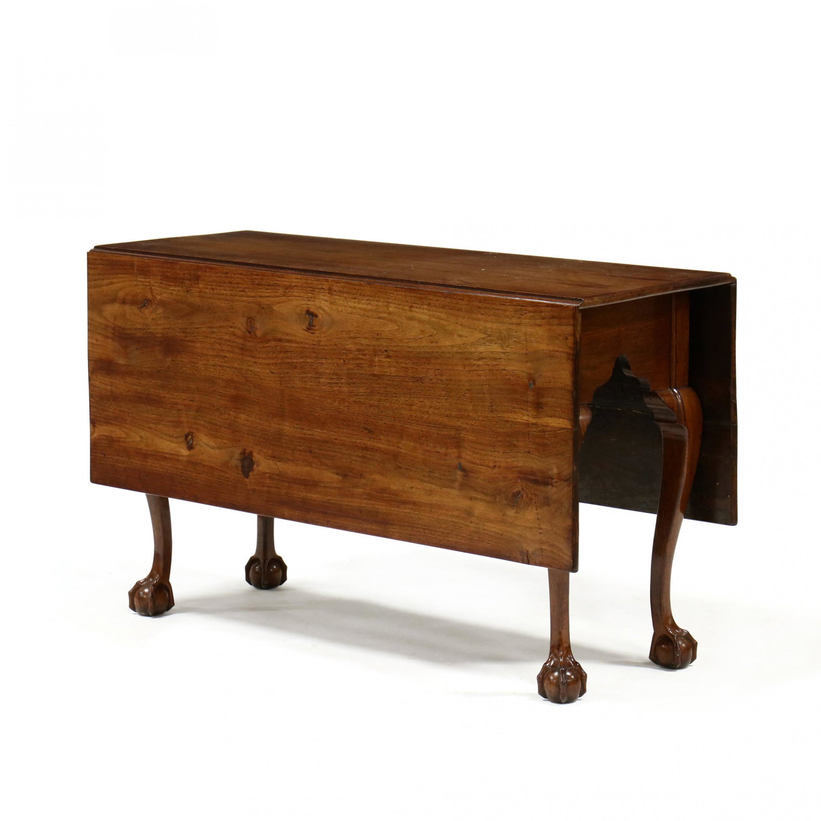 Pennsylvania Chippendale Walnut Drop Leaf Dining Table: Pennsylvania Chippendale Walnut Drop Leaf Dining Table circa 1770, white pine and oak secondary, rectangular top with rectangular drop leaves each with gateleg support, deeply scalloped shaped skirts,