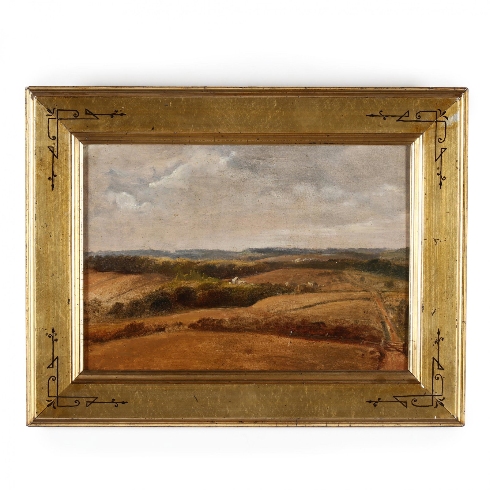 John Neagle (1796-1865), Chester County Landscape: John Neagle (1796-1865), Chester County Landscape oil on paper laid on board, unsigned, inscribed on the verso, presented in an attractive period gilt frame with painted Eastlake style decoration to c
