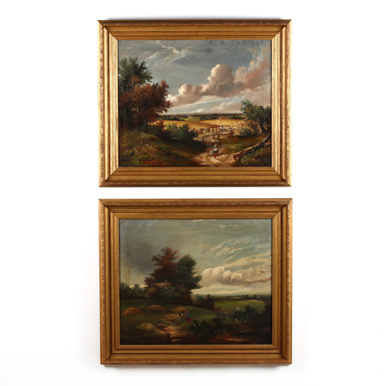 A Pair of Antique English School Landscape Paintings: A Pair of Antique English School Landscape Paintings oil on canvas, unsigned, presented in gilt frames. DOA 26 x 30 in. Private Collection, Charlotte, North Carolina Additional high-resolution photos 