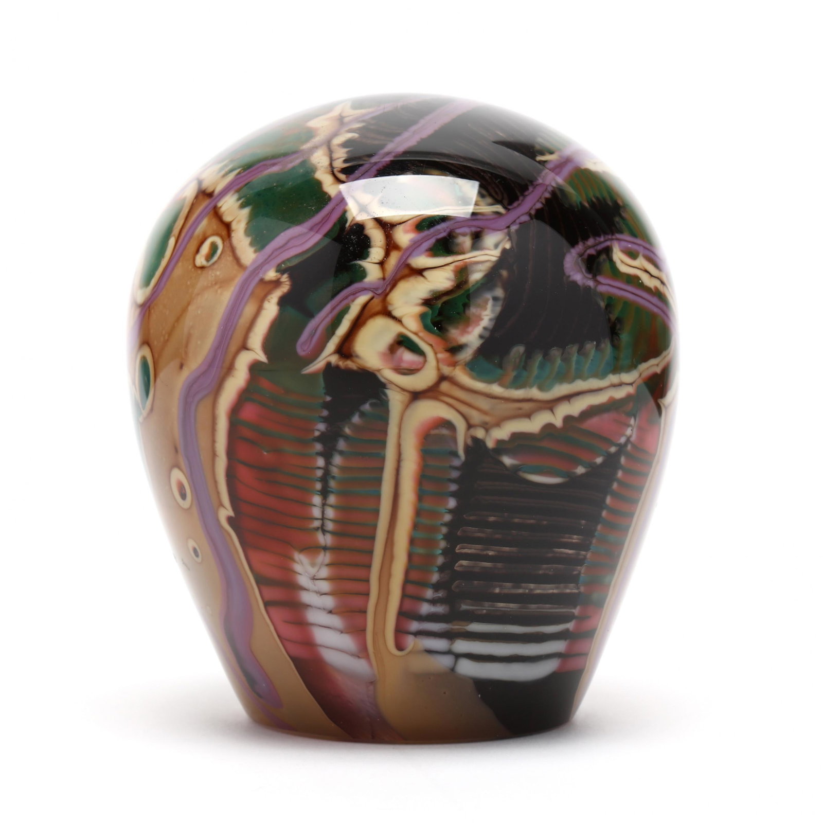 Sally Rogers, Art Glass Paperweight: Sally Rogers, Art Glass Paperweight rounded form with multicolor swirl decoration, signed and dated 1992. 4.5 in. From the Collection of John Ehle and Rosemary Harris, Winston-Salem, North Carolina Ad