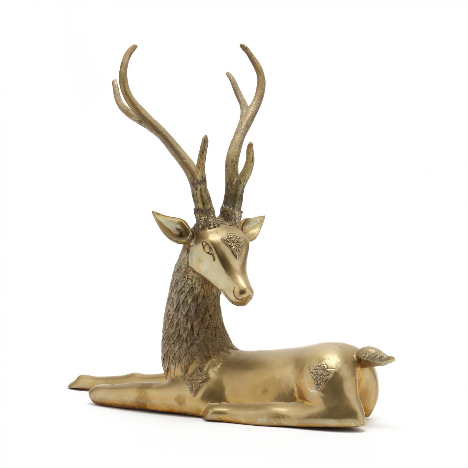 Decorative Brass Figure of a Deer: Decorative Brass Figure of a Deer mid 20th century, unmarked. 19 x 19 x 6 in. From the Collection of John Ehle and Rosemary Harris, Winston-Salem, North Carolina Additional high-resolution photos are 