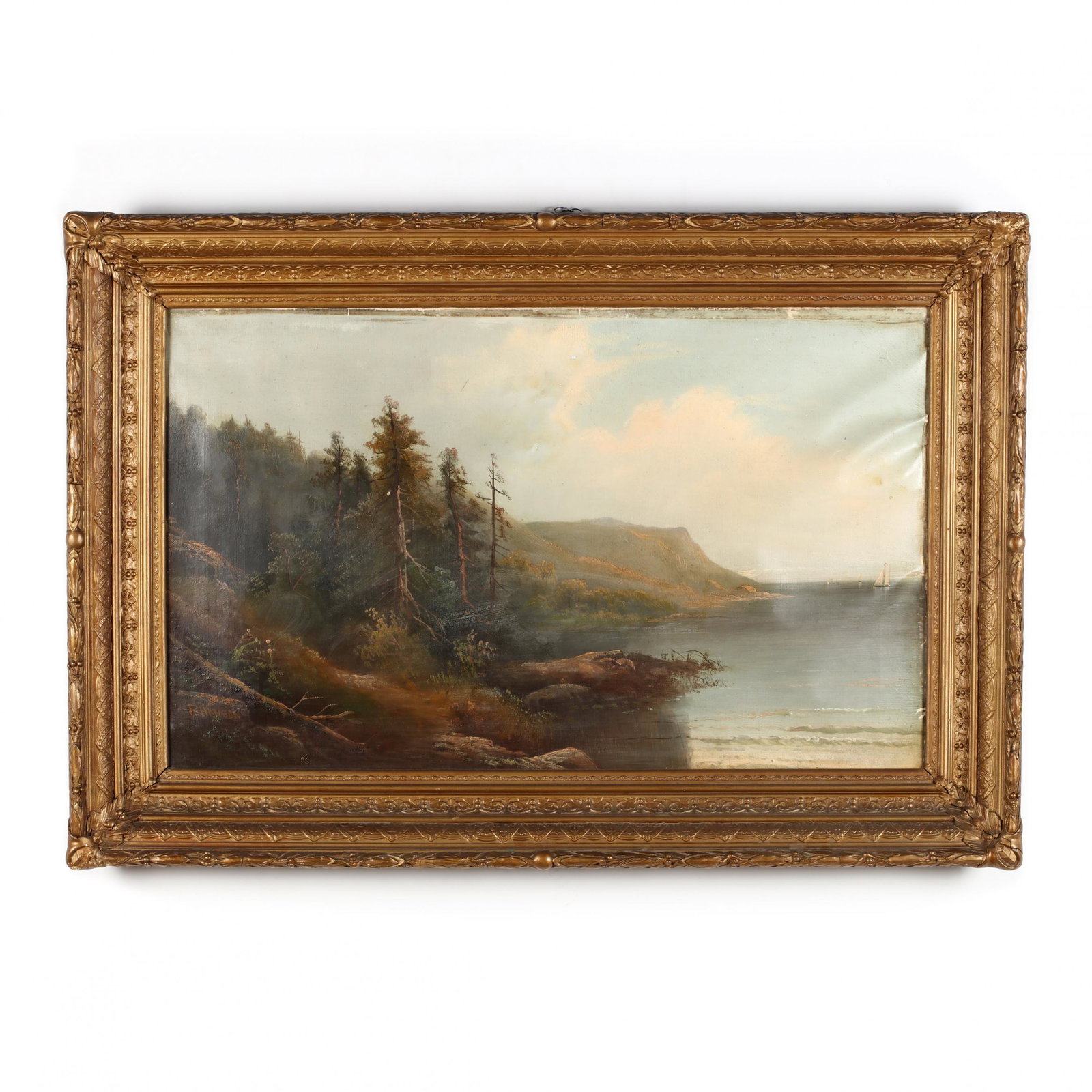 Peter Hanson (Denmark/NY, 1821-1887), Hudson River: Peter Hanson (Denmark/NY, 1821-1887), Hudson River Valley Landscape oil on canvas, signed at lower left, mid-19th century, presented in a period gilt composition frame. DOA 30.5 x 44 in. Private Colle
