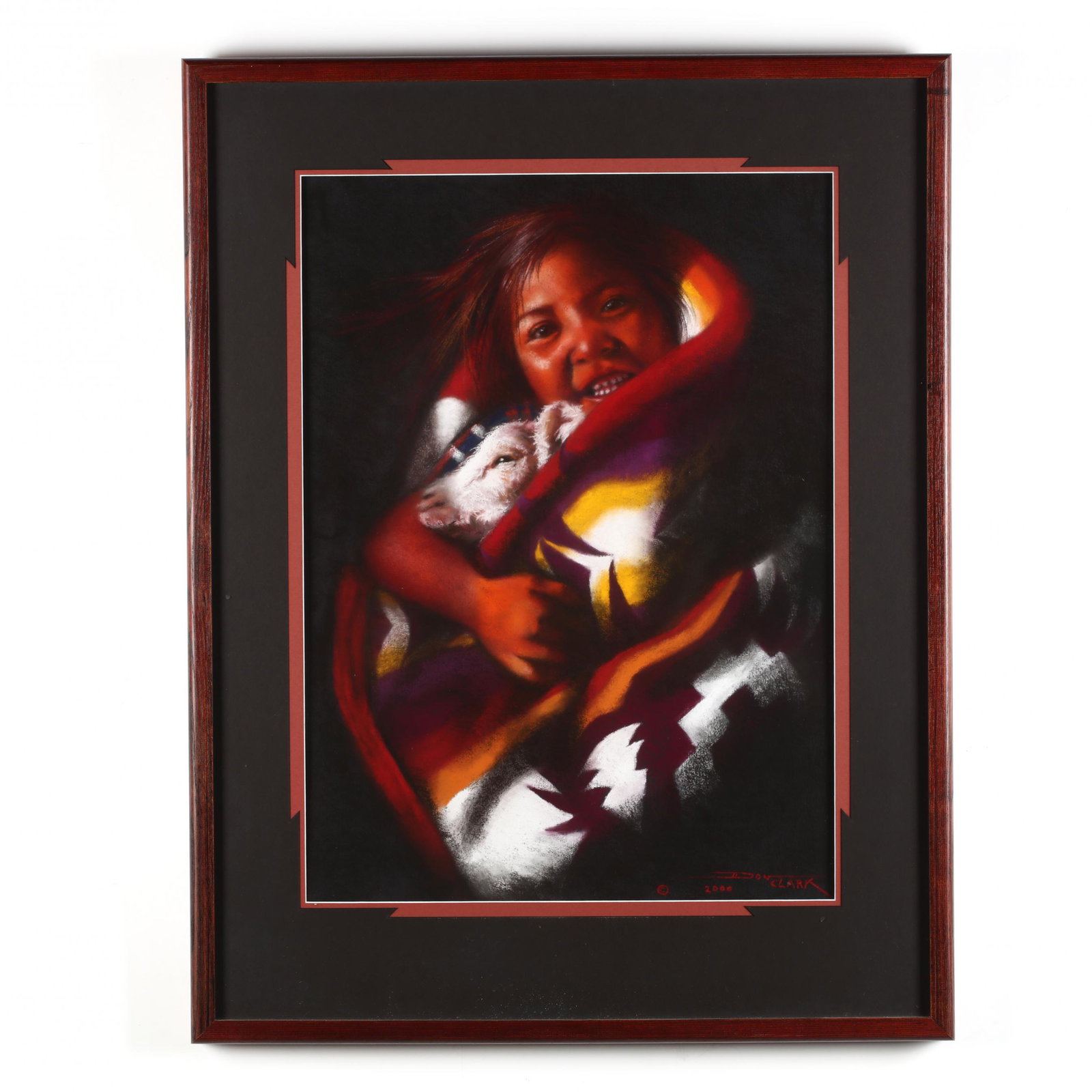 Don Clark (American, 20th/21st century), Young Child: Don Clark (American, 20th/21st century), Young Child with Goat pastel on paper, signed and dated 2000 at lower right, matted and framed under glass. DOA 40 x 31 in. Estate of the late Millicent G. Die