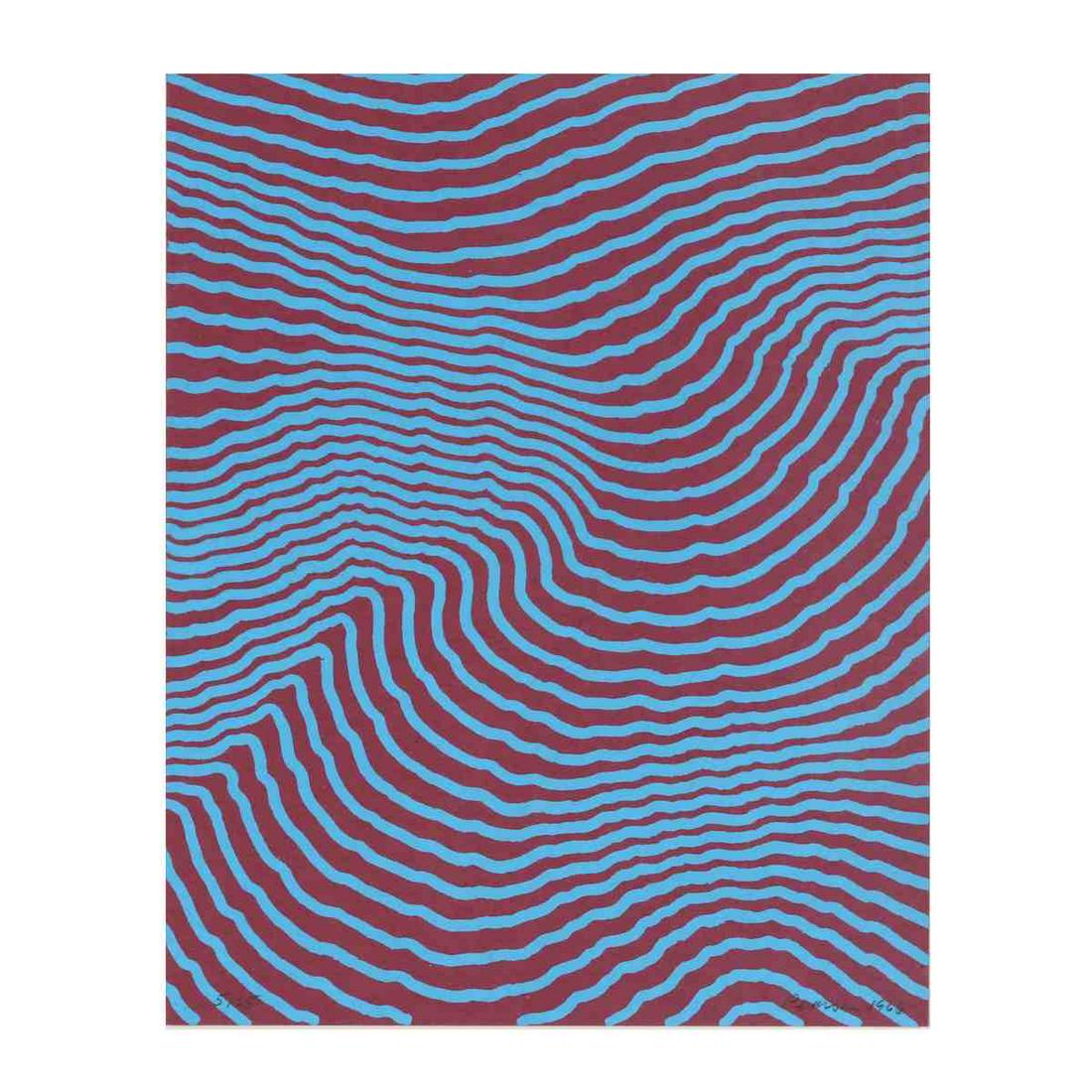 Henry Charles Pearson (NC/NY, 1914-2006), Blue on: Henry Charles Pearson (NC/NY, 1914-2006), Blue on Magenta serigraph in colors on paper, 1966, pencil signed, dated, and numbered 5/65, matted and framed. DOA 17 1/4 x 15 1/4 in. Gallery C, Raleigh, No