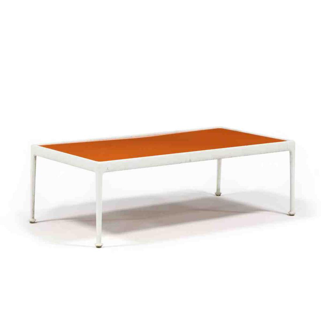Richard Schultz, Orange Enamel Coffee Table: Richard Schultz, Orange Enamel Coffee Table1960s, Knoll, white powder coated aluminum frame with an inset orange enamel top, unmarked. 16 x 48 x 24 in. Collection of a Lady, Durham, North Carolina Add