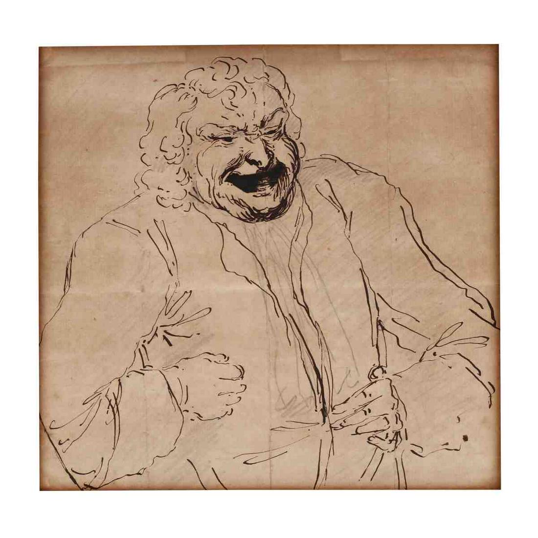 att. William Hogarth (British, 1697â€“1764), Study for: att. William Hogarth (British, 1697â€“1764), Study for Simon Lord Lovatpen and brown ink over graphite, on laid paper, sheet bears a watermark that appears to read "GB" along the left sheet edge,