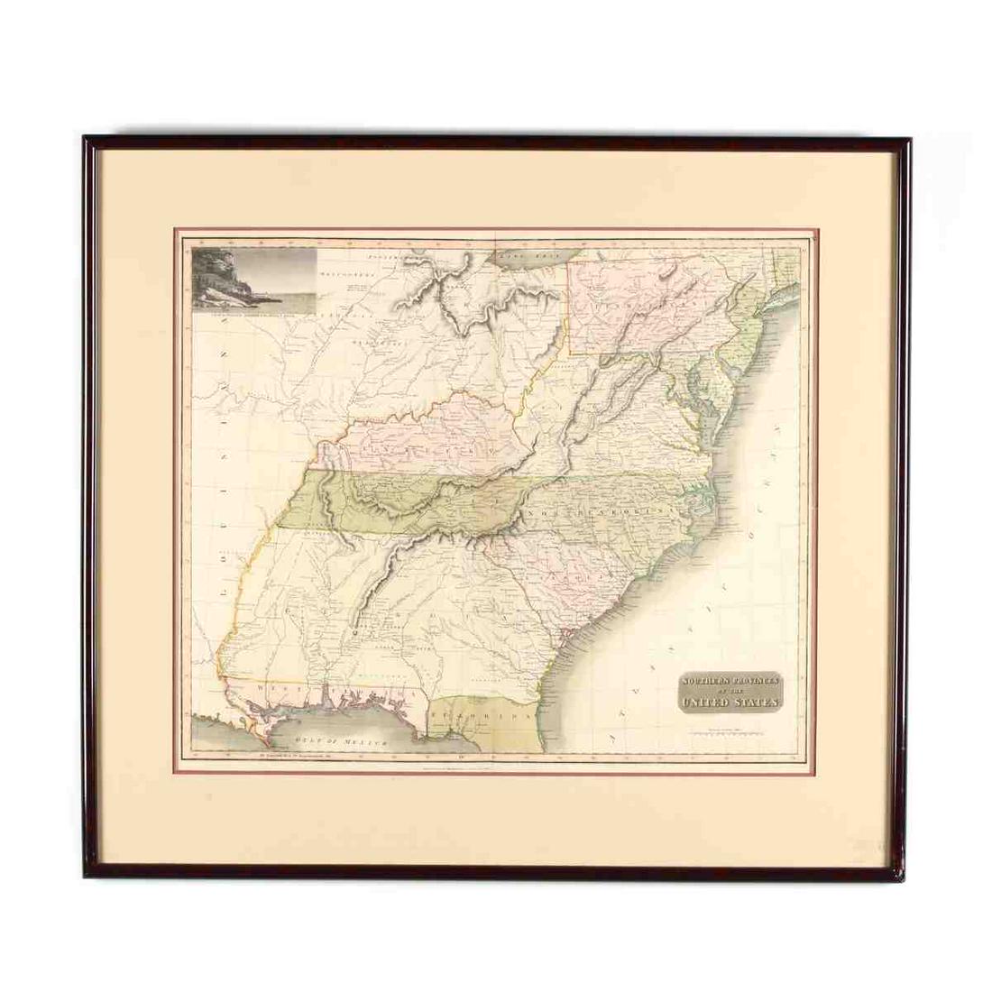 Map, Southern Provinces of the United States: Map, Southern Provinces of the United Stateshand colored engraving, Plate 57 from John Thomson's NEW GENERAL ATLAS (Edinburgh: John Thomson & Co., 1817), upper left carries Hudson River view. Presente