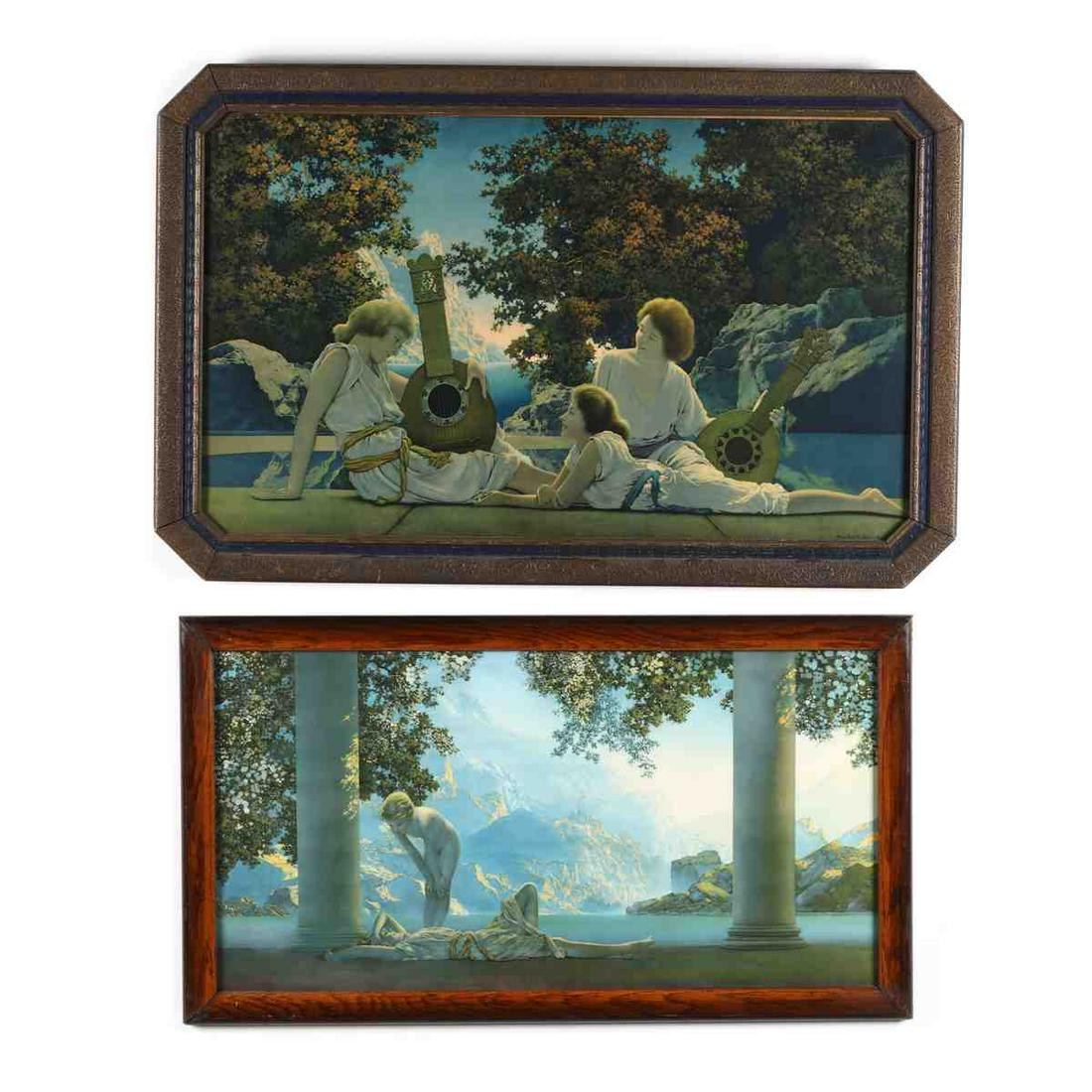 Maxfield Parrish (American, 1870â€“1966), Two: Maxfield Parrish (American, 1870â€“1966), Two Chromolithographsto include Daybreak and The Lute Players, 20th century, each bears a House of Art printed copyright stamp, both framed. DOA 21 1/2 x