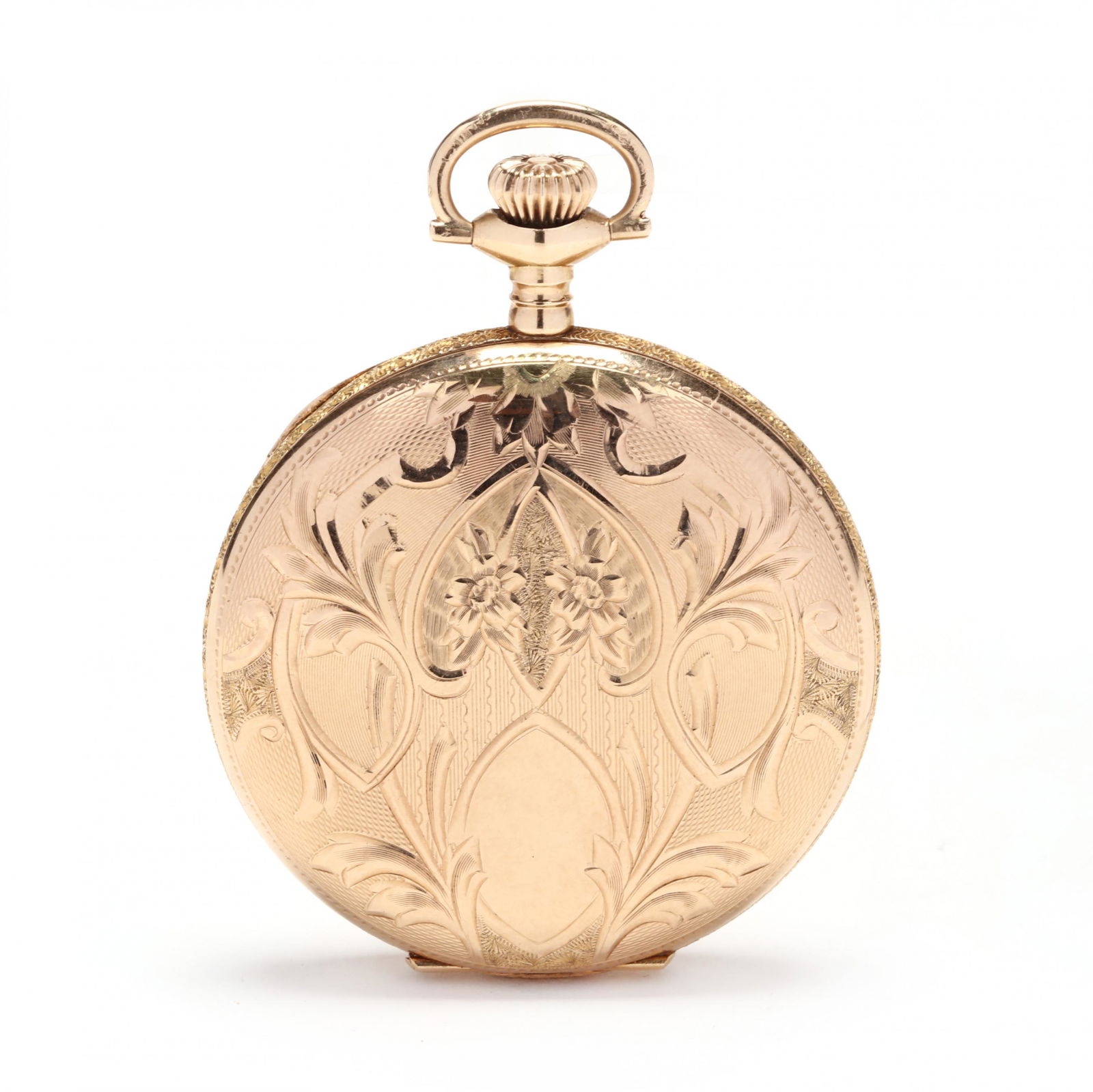 Antique 14KT Hunter Case Pocket Watch, Waltham: Antique 14KT Hunter Case Pocket Watch, Walthamcirca 1896, stem wind and set, movement 22425426, seven jewels, the white dial signed Waltham / USA, with black enamel Arabic hour markers, outer five min