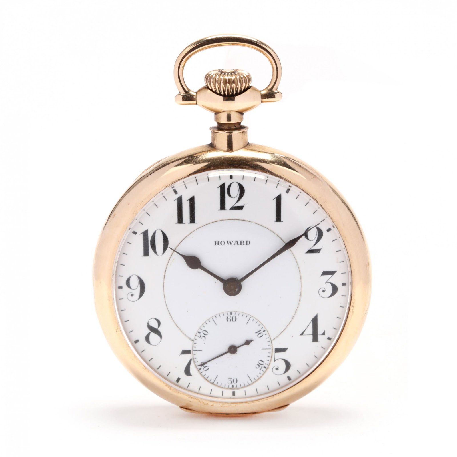 Antique 14KT Open Face Pocket Watch, E. Howard Watch: Antique 14KT Open Face Pocket Watch, E. Howard Watch Co. circa 1912, stem wind and lever set, movement 1100084, twenty-one jewels, the signed white dial with black enamel Arabic hour indicators, with 