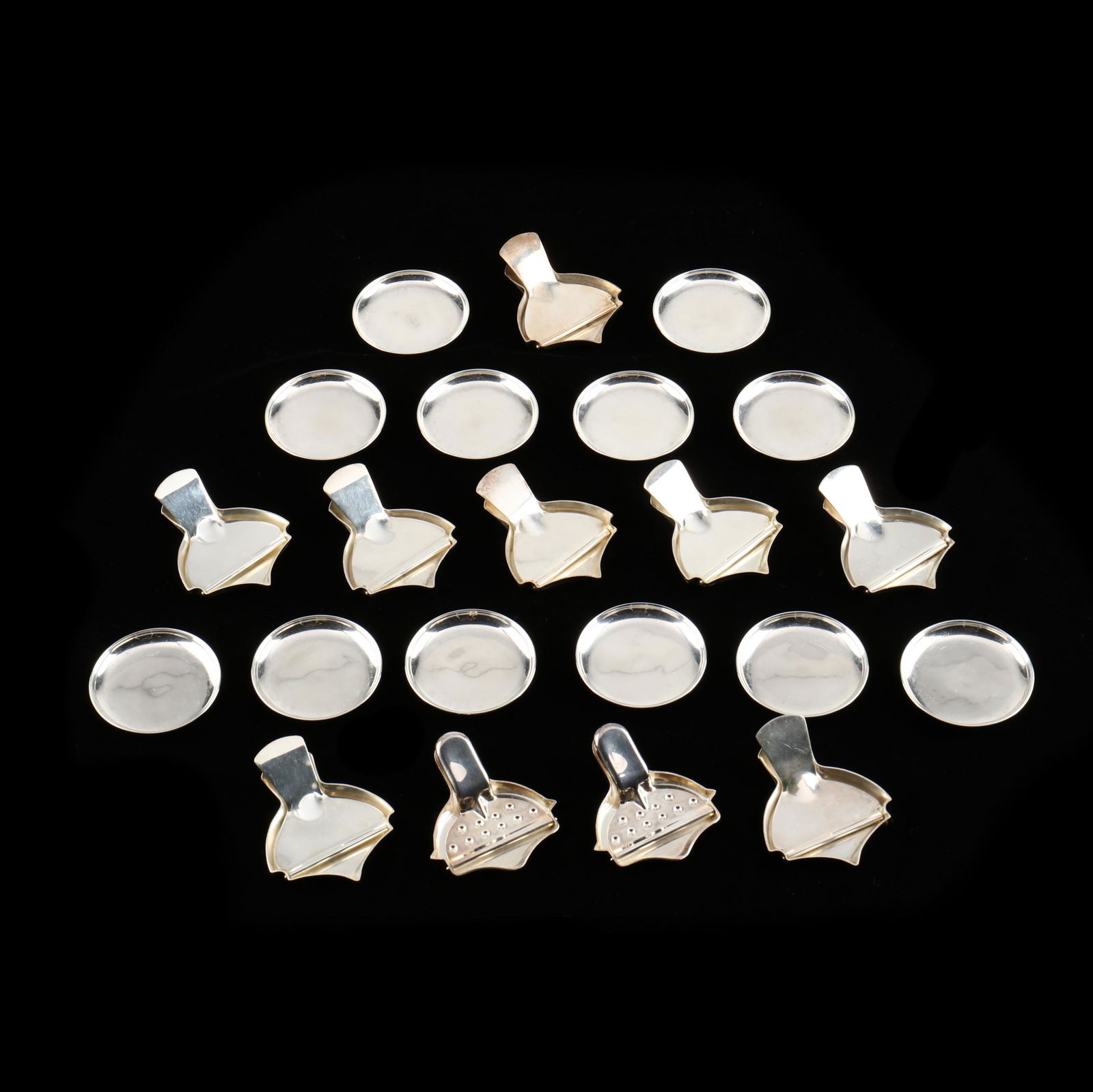 VIntage Japanese .950 Silver and Stainless Silver: VIntage Japanese .950 Silver and Stainless Silver Dining Accessoriesincluding a set of (12) Mame-zara, each marked "950 / Sterling" (2.5 in. diameter) (one with minor dings to well); (8) silverplated