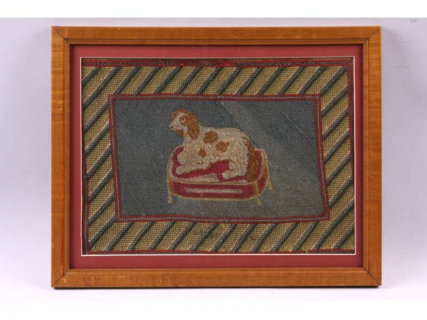 Pictorial Needlework With Dog, 19th c.,