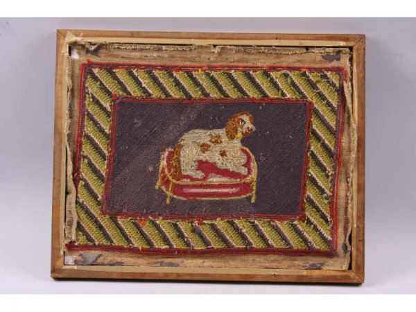 Pictorial Needlework With Dog, 19th c., - 3