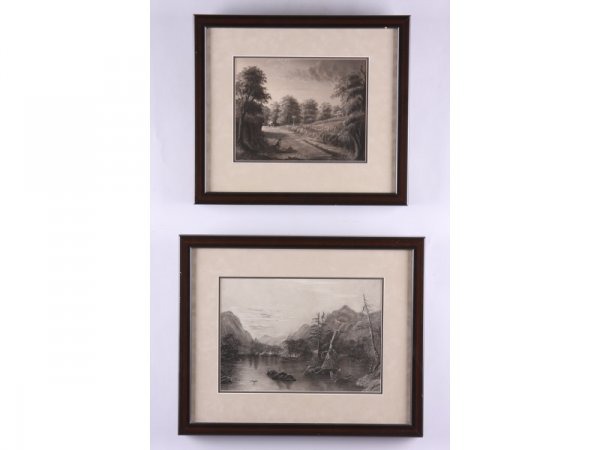 Two Sandpaper Drawings, American, Mid 19th c.,