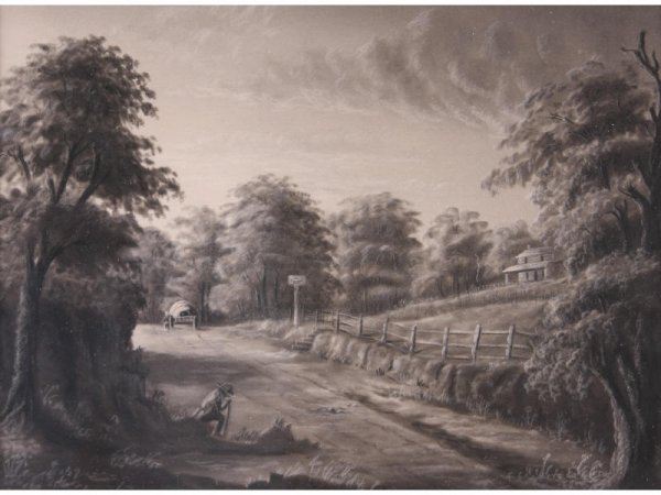 Two Sandpaper Drawings, American, Mid 19th c., - 3