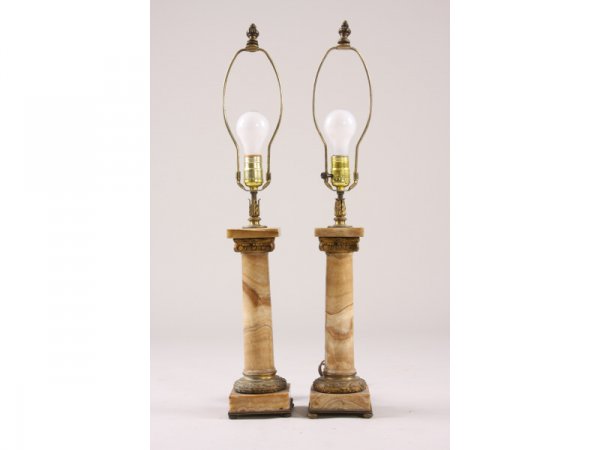 Pair of Antique Onyx Table Lamps, - 2