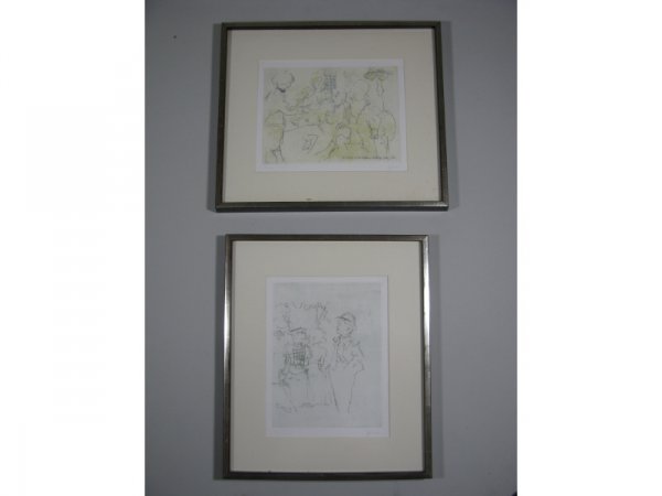 Jack Levine (NY, b. 1915), Two Prints,: Jack Levine (NY, b. 1915), Two Prints, the first a soft ground etching and aquatint, pencil signed and numbered 76/100 in the lower margin, titled in the image "McHeath at the brother in Tunbridge All