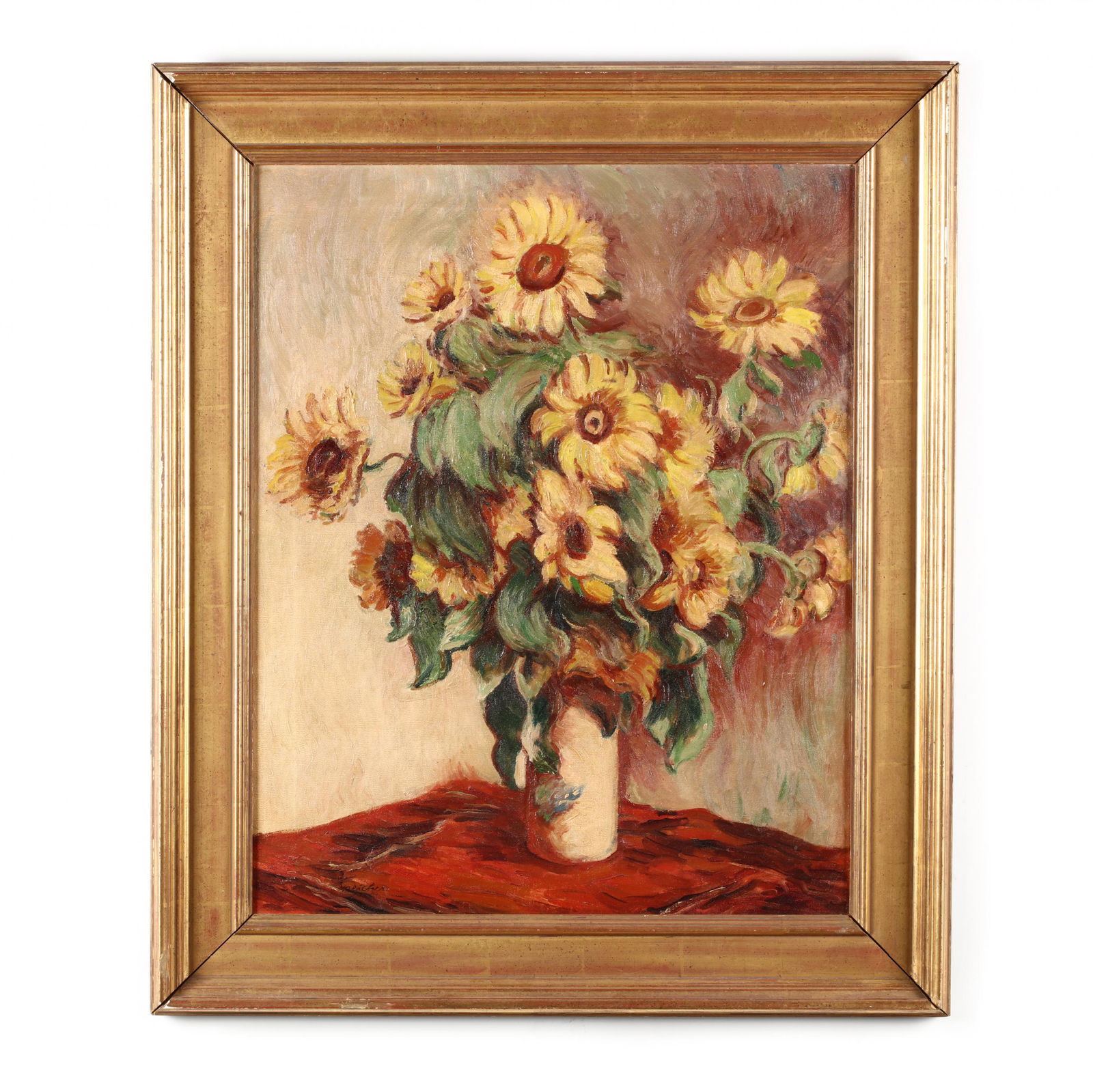 Eugene Edward Speicher (NY, 1883-1962), Still Life with: Eugene Edward Speicher (NY, 1883-1962), Still Life with Sunflowersoil on canvas, signed at lower left, presented in a later gilt frame. SS 24.5 x 19.5 in.; DOA 31 x 26 in. William Doyle, New York, Jun