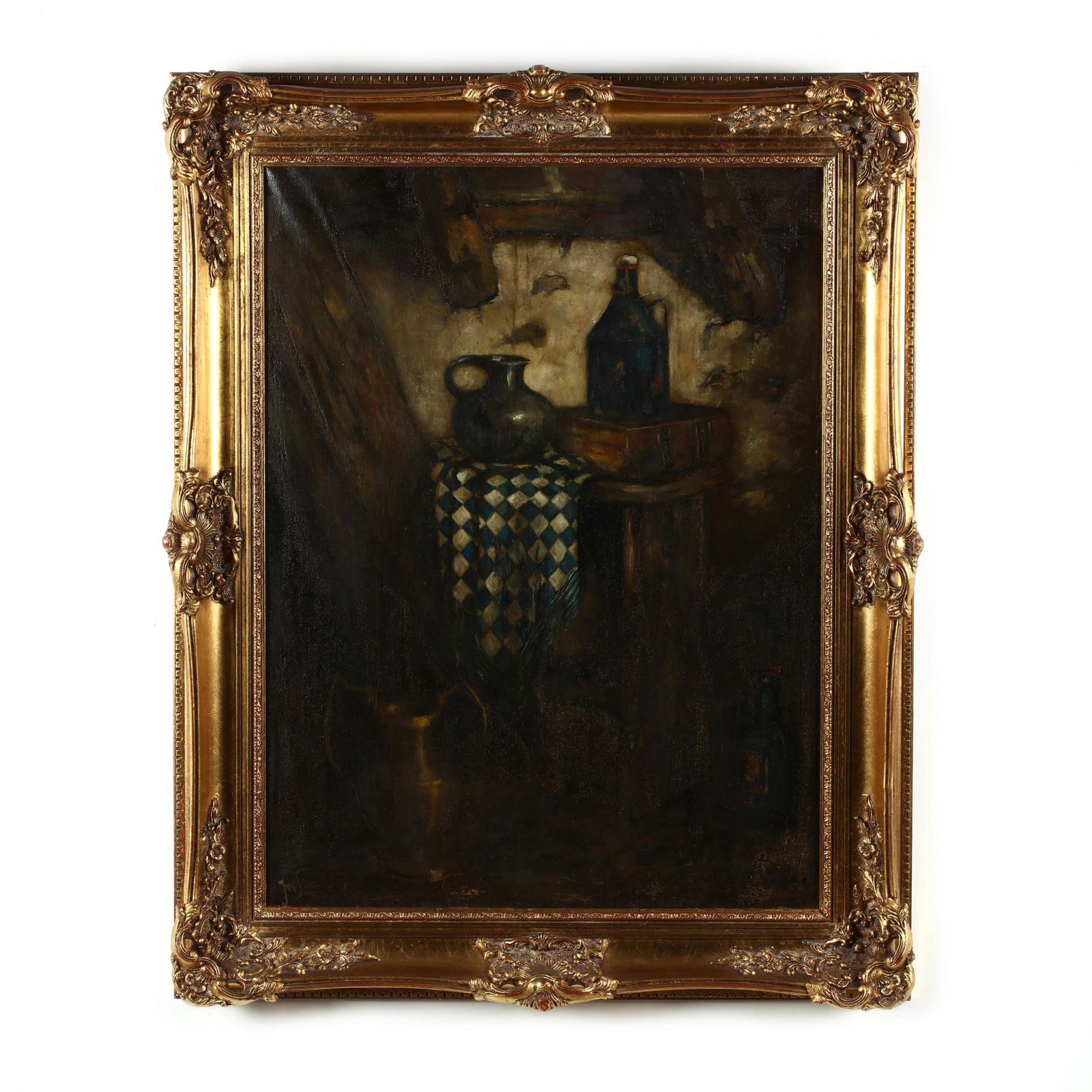 Continental School (20th century), Still Life: Continental School (20th century), Still Life oil on canvas, illegible signature at lower left, mid-20th century, presented in a period gilt frame. DOA 39 x 31 in. Additional high-resolution photos ar