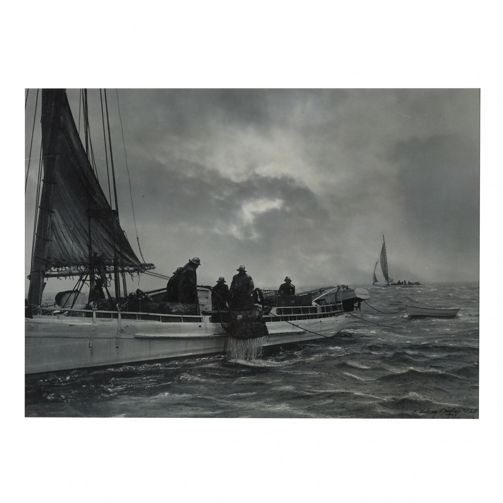 A. Aubrey Bodine (American, 1906-1970), Choptank: A. Aubrey Bodine (American, 1906-1970), Choptank Oyster Dredgers gelatin silver print, 1948, signed and dated at lower right, matted and framed. SS 9 1/4 x 12 3/4 in.; DOA 20 x 24 in. From the estate 