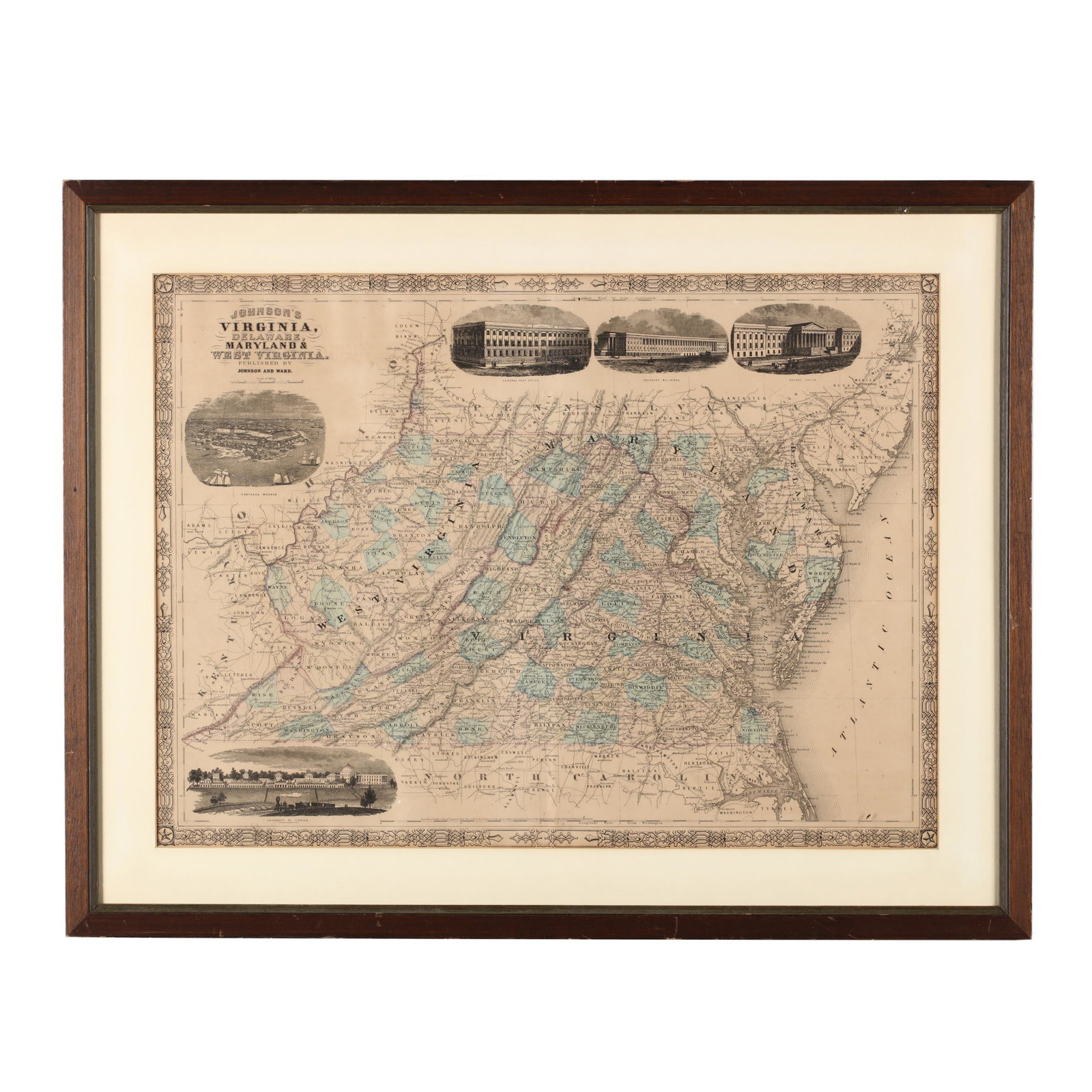 Civil War Era Map, Johnson's Virginia, Delaware,: Civil War Era Map, Johnson's Virginia, Delaware, Maryland & West Virginia (New York: A. J. Johnson, 1864), steel engraving with color, this being one of the earlier maps showing the new state of West 