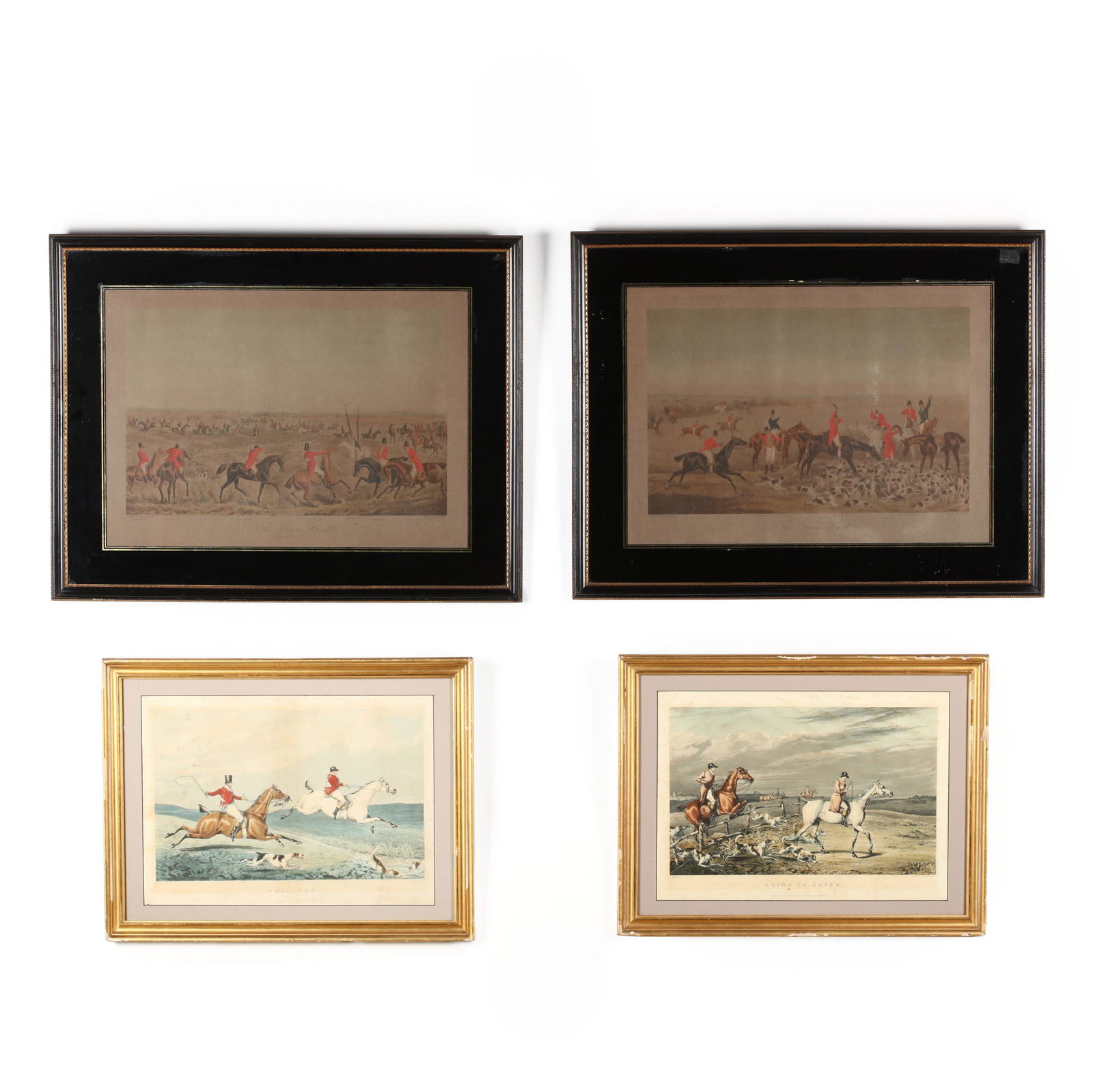 after Henry Alken (British, 1785â€“1851), Four Antique: after Henry Alken (British, 1785â€“1851), Four Antique Fox Hunting Printsthe first pair are two hand-colored etching and aquatint, likely 19th century; the second pair are hand-colored prints, po