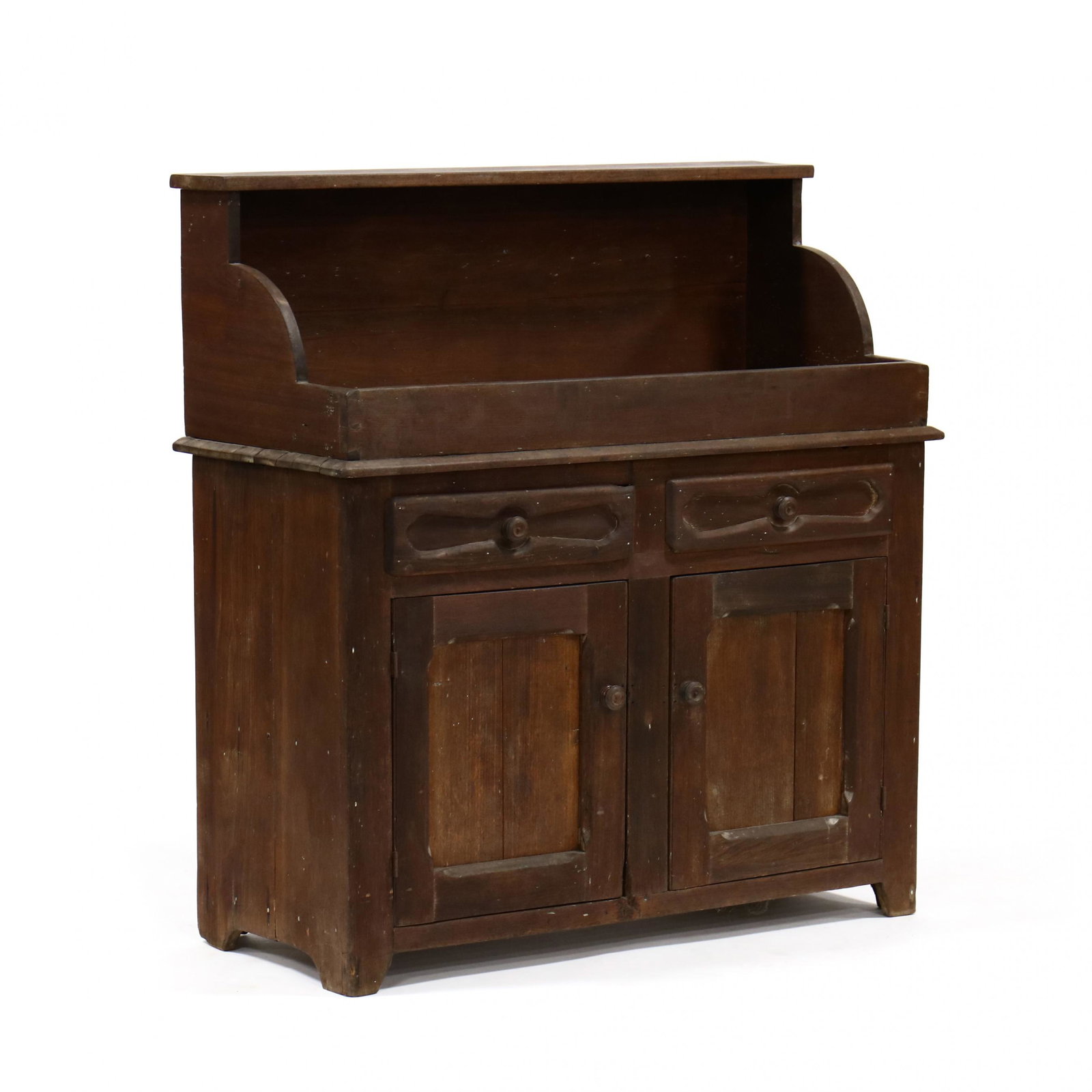 Southern Late Classical Dry Sink: Southern Late Classical Dry Sink second half of the 19th century, poplar and yellow pine secondary, two-part form, upper dovetailed dry sink, over two paneled drawers and two hinged panel doors with s