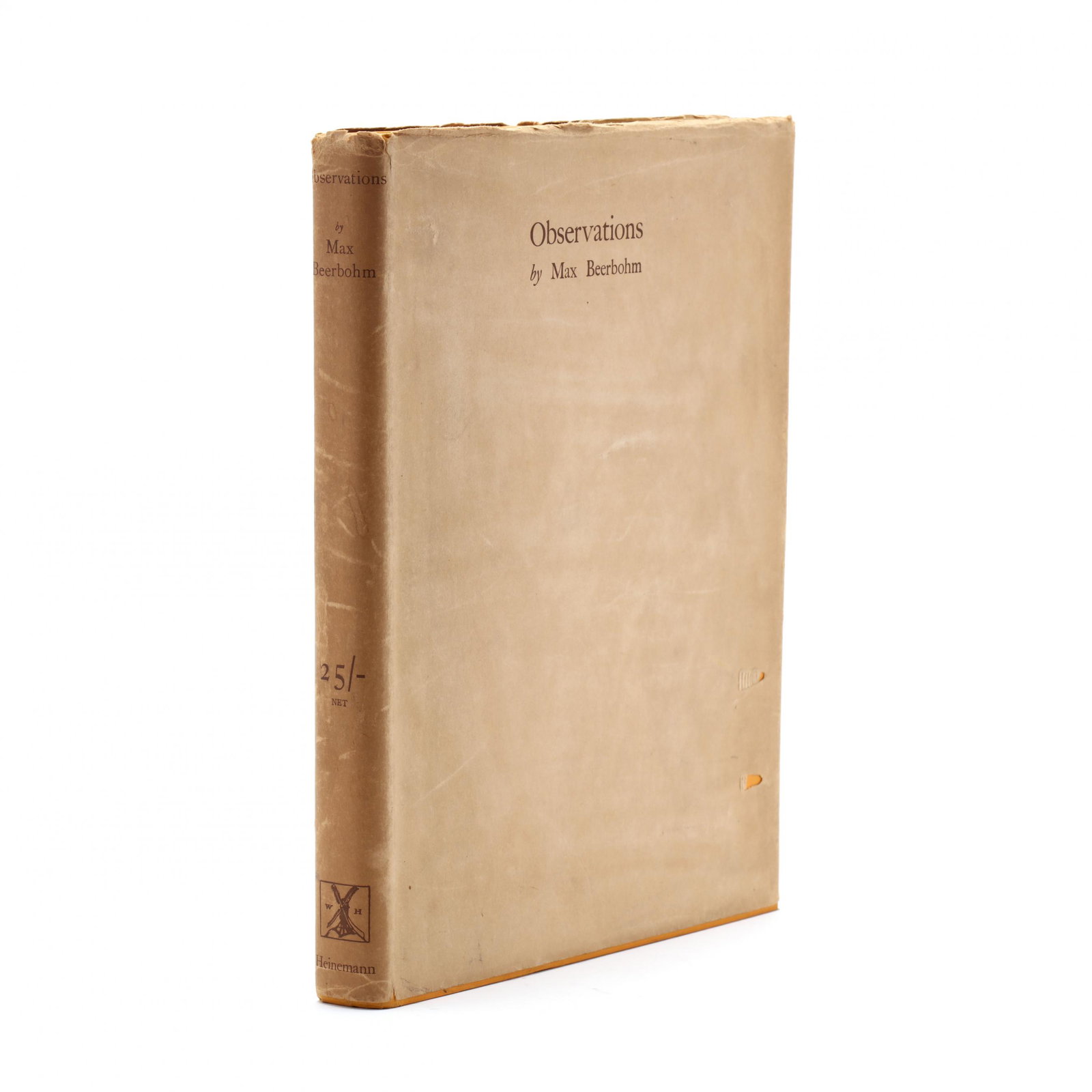 Beerbohm, Max. Observations , with (51) Illustrations: Beerbohm, Max. Observations, with (51) Illustrations (London: William Heinemann Ltd, 1925), a collection of 51 satirical caricatures, quarto (11.25 in.), dark golden linen with gilt spine, original kr