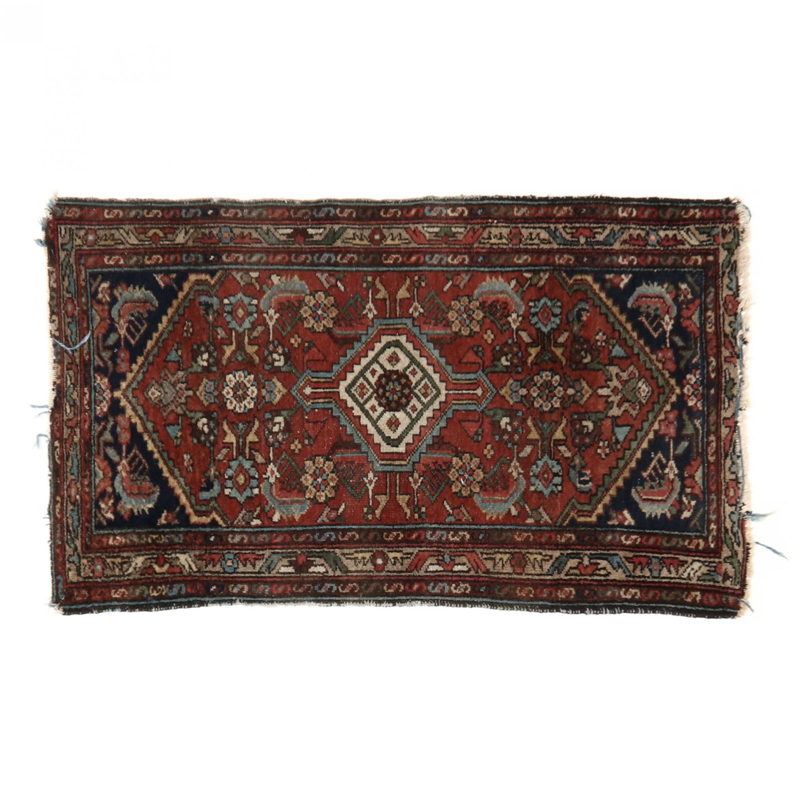 Hamadan Area Rug: Hamadan Area Rug red field with central poled medallion, floral decoration, multiple borders. 2 ft. 5 in. x 4 ft. Additional high-resolution photos are available at LelandLittle.com