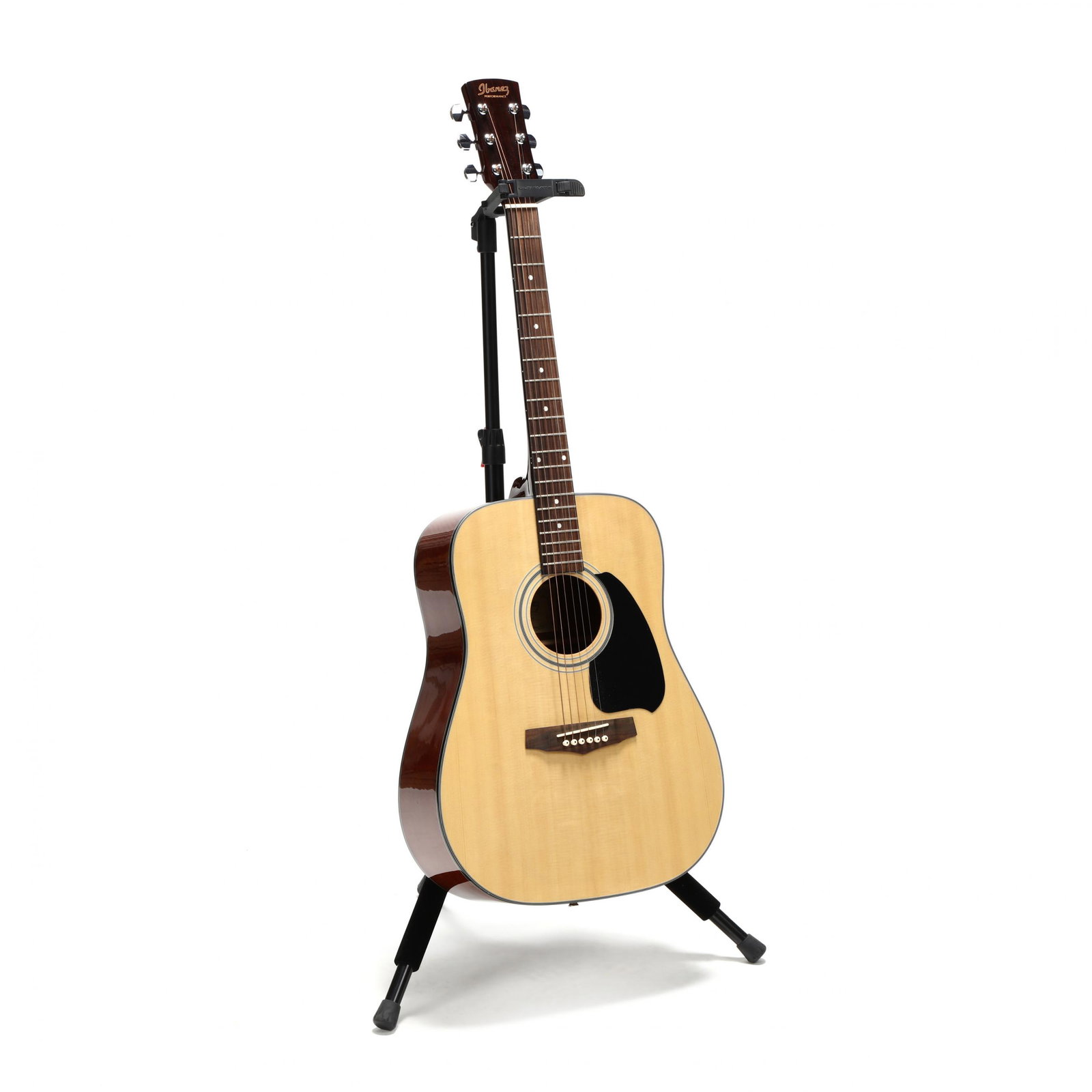 2002 Ibanez Performance Dreadnought Acoustic Guitar: 2002 Ibanez Performance Dreadnought Acoustic Guitar Model PF4JP-NT-14-01, serial number K020705338, bound mahogany back, neck and sides, spruce top, rosewood fingerboard. With Ibanez gig bag. Addition