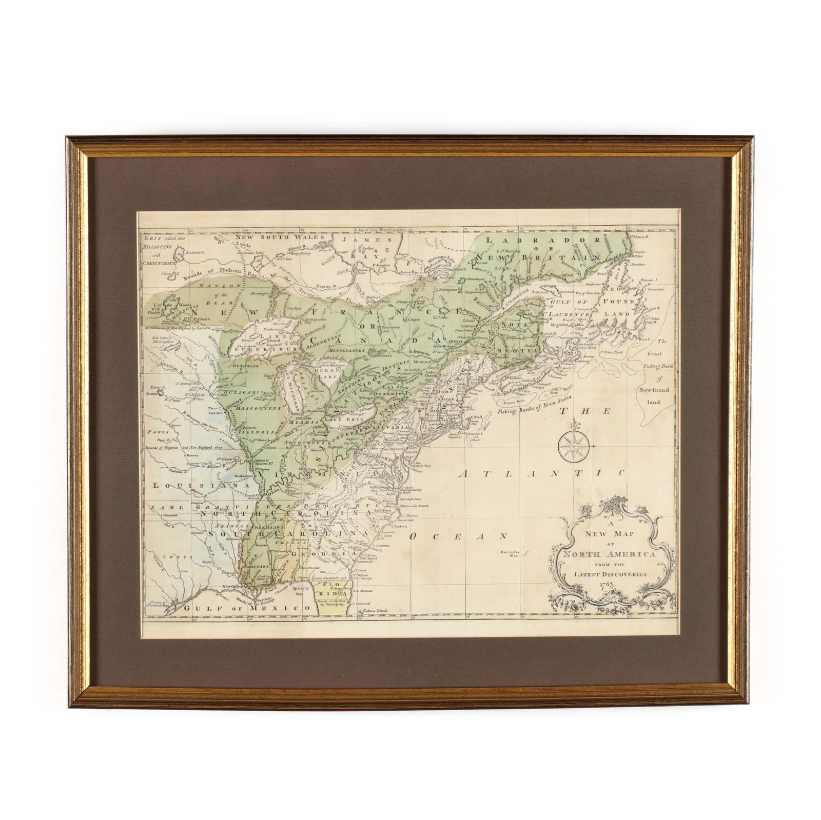 A New Map of North America From the Latest Discoveries: A New Map of North America From the Latest Discoveriescopperplate engraving from The London Magazine (February, 1763), depicting the continent's eastern regions from Labrador to the Gulf of Mexico. Pr