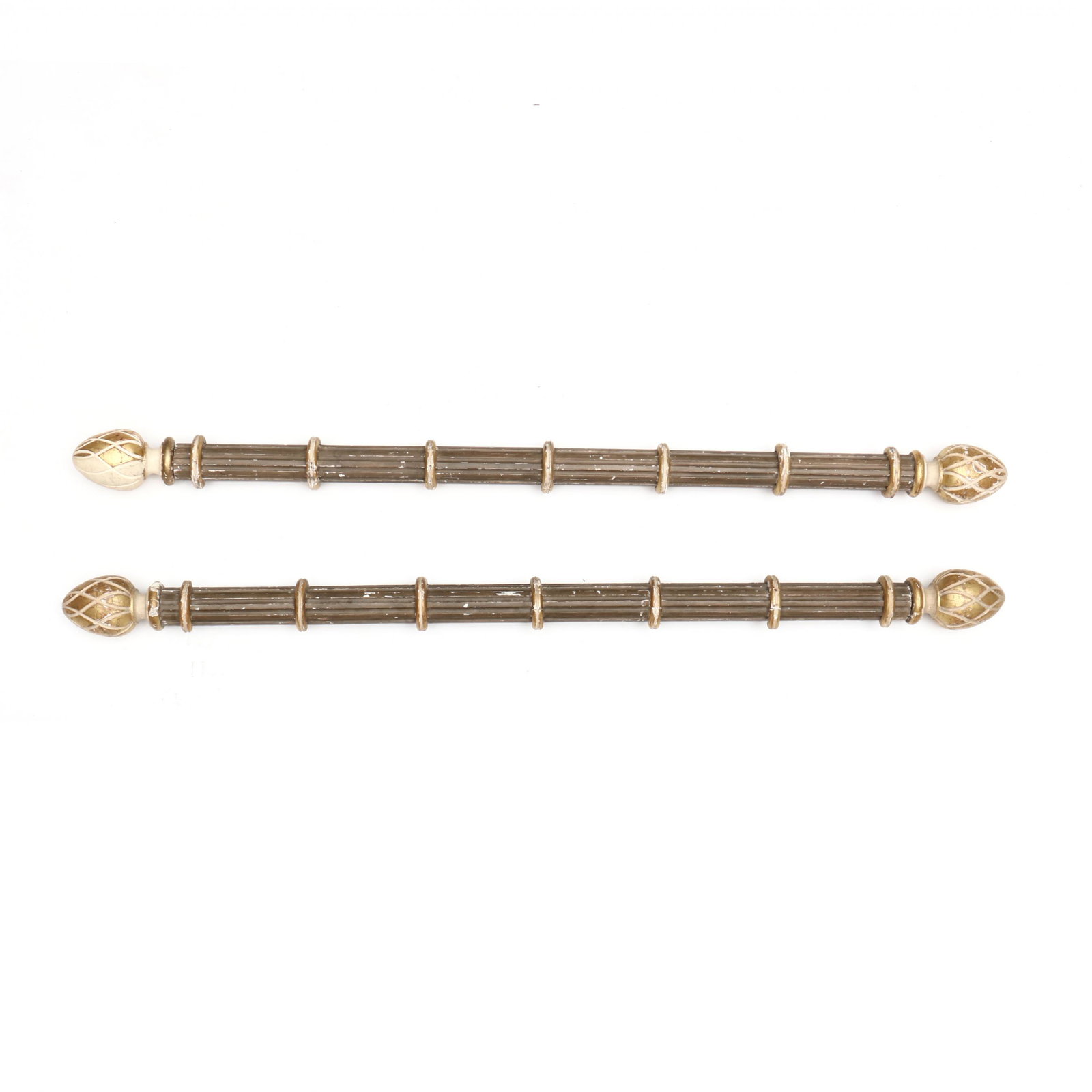 Pair of Antique Architectural Wall Mounts: Pair of Antique Architectural Wall Mounts 19th century, pine, painted and gilt finish with later artichoke finials. 83 x 6 x 6 in. Private Collection, Charlotte, North Carolina Additional high-resolut
