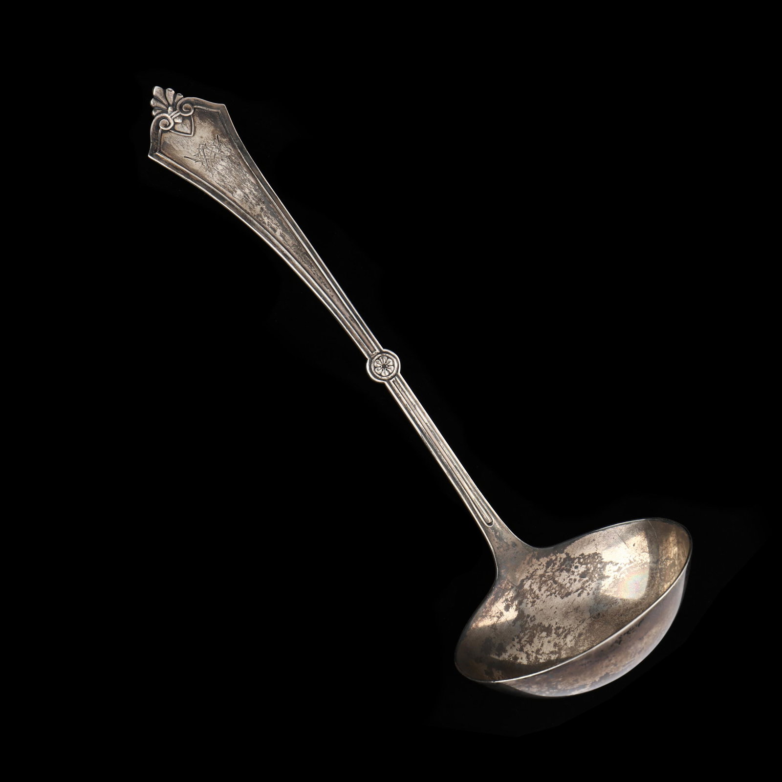 Antique Gorham "Rosette" Sterling Silver Soup Ladle: Antique Gorham "Rosette" Sterling Silver Soup Ladle second half of the 19th century, period monogram to handle. 12.5 in. 6.15 troy oz. This pattern was patented in 1868. Additional high-resolution pho
