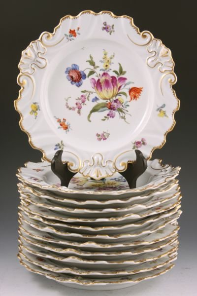 Set of 12 Dessert Plates, German, 19th c.,