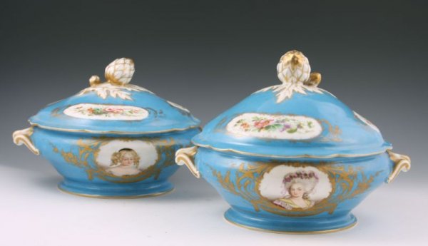 Pair of Sevres Style Covered Vegetable Servers,