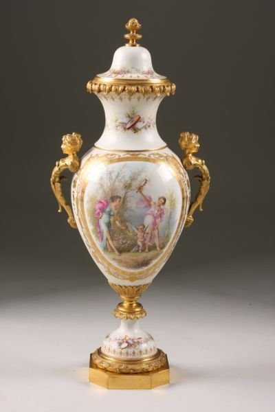 Sevres Dore Bronze Mounted Lidded Urn,