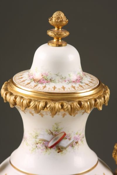 Sevres Dore Bronze Mounted Lidded Urn, - 2