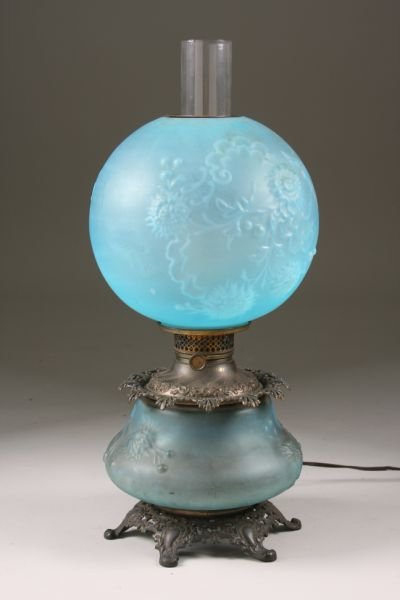 Antique Blue Glass Banquet Lamp,