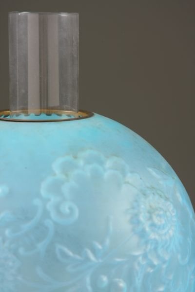 Antique Blue Glass Banquet Lamp, - 2