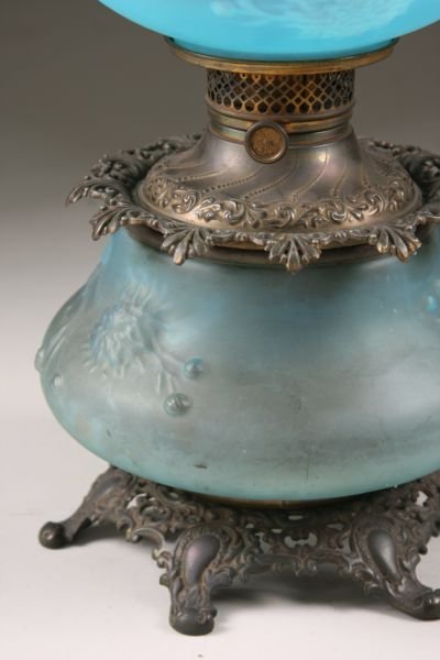 Antique Blue Glass Banquet Lamp, - 3