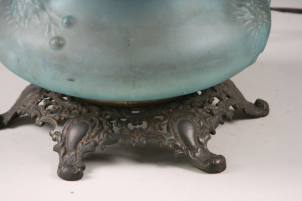 Antique Blue Glass Banquet Lamp, - 5