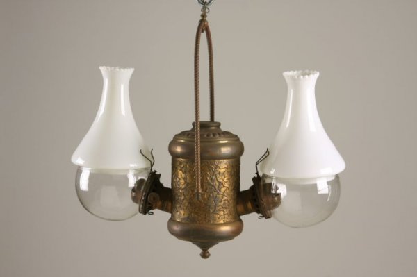 Antique Hanging Double Angle Kerosene Lamp, - 2