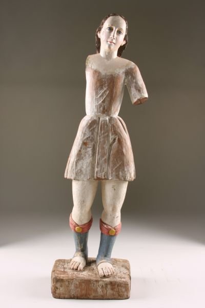 Spanish Colonial Polychrome Carved Wooden Angel,