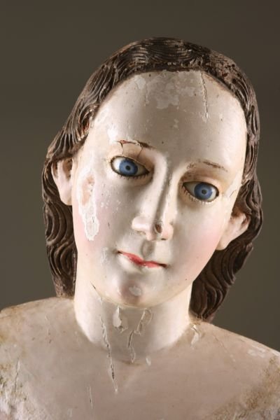 Spanish Colonial Polychrome Carved Wooden Angel, - 2