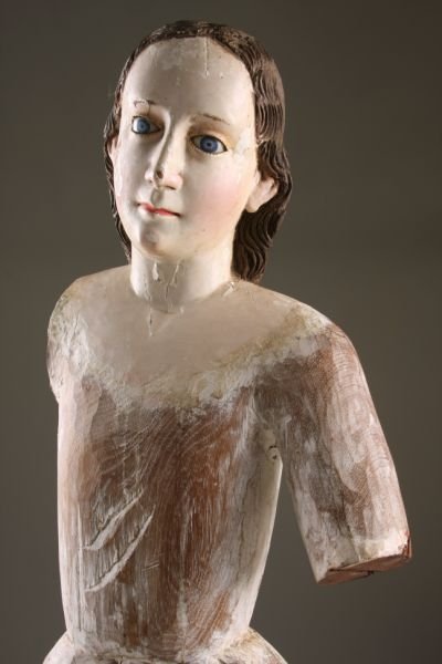 Spanish Colonial Polychrome Carved Wooden Angel, - 3