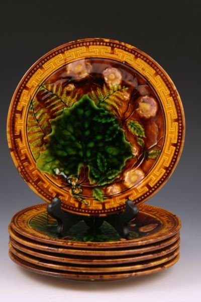 Set of Six Victorian Majolica Plates,