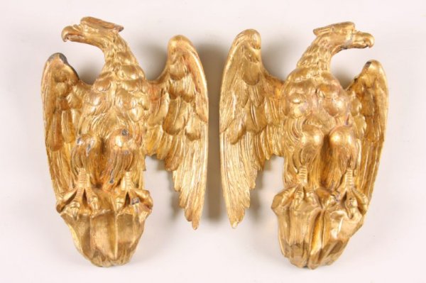 Pair of Carved Gilt Eagles, 19th c.,